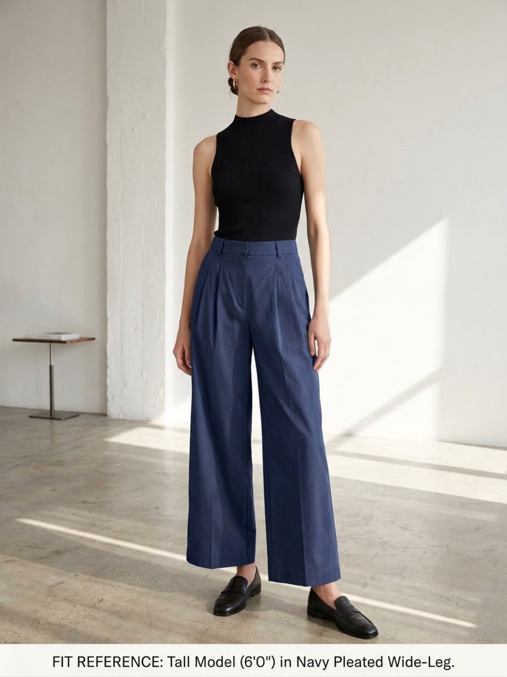 Tall Wide-Leg Pleated Pants in Navy
